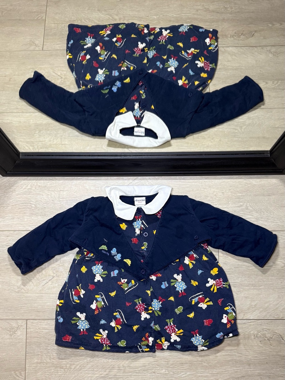 Vintage 1990s Toddlers Embroidered Absorba All Over Print Mouse Skiing Sweater